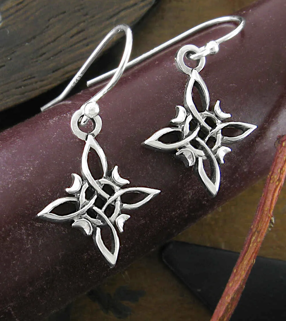 Little Witch Knot Drop Earrings with Crescent Moons, Handmade