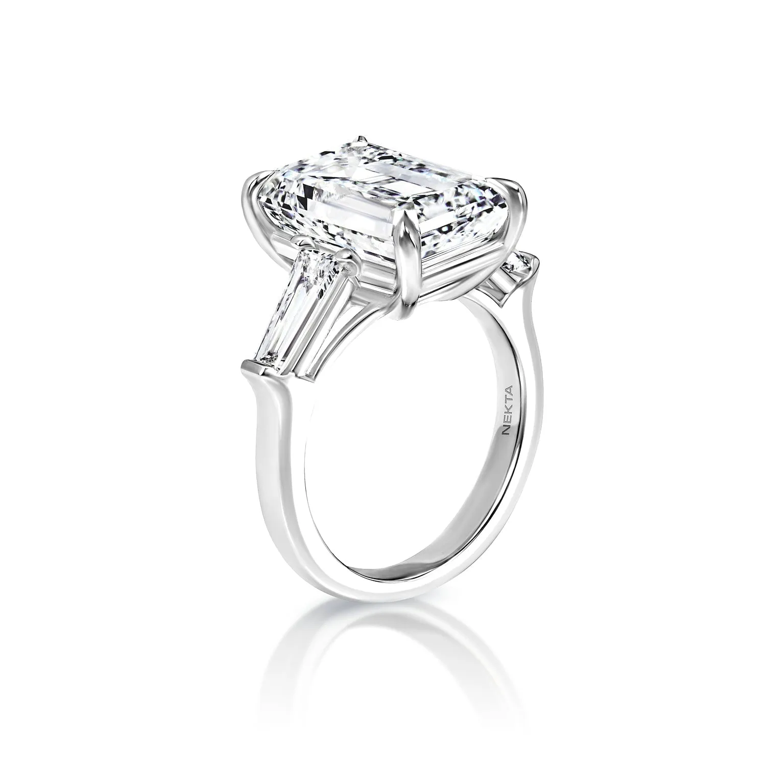 Lurleen 6 Carat F VS2 Emerald Cut Lab-Grown Diamond Engagement Ring in White Gold. IGI Certified with Tapered Baguettes