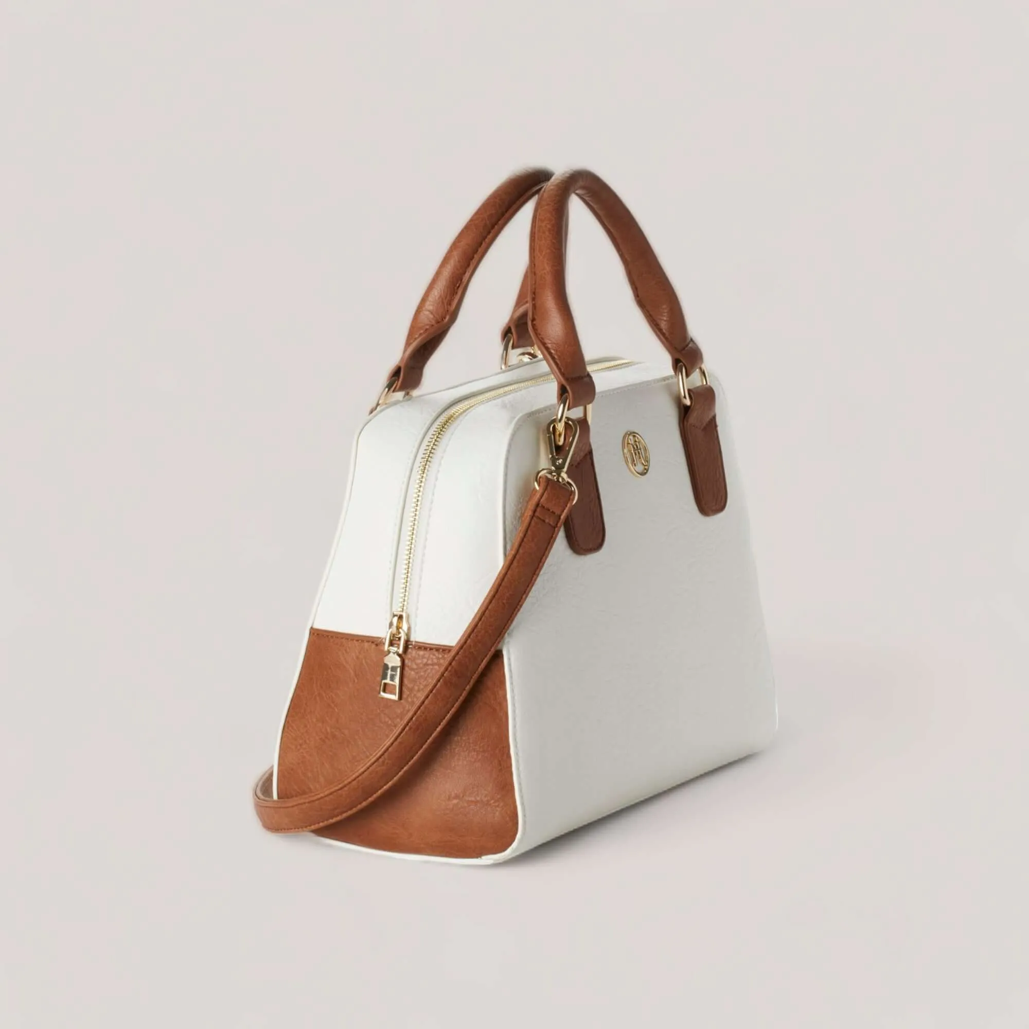 MADELYN | White-Camel Classic Satchel