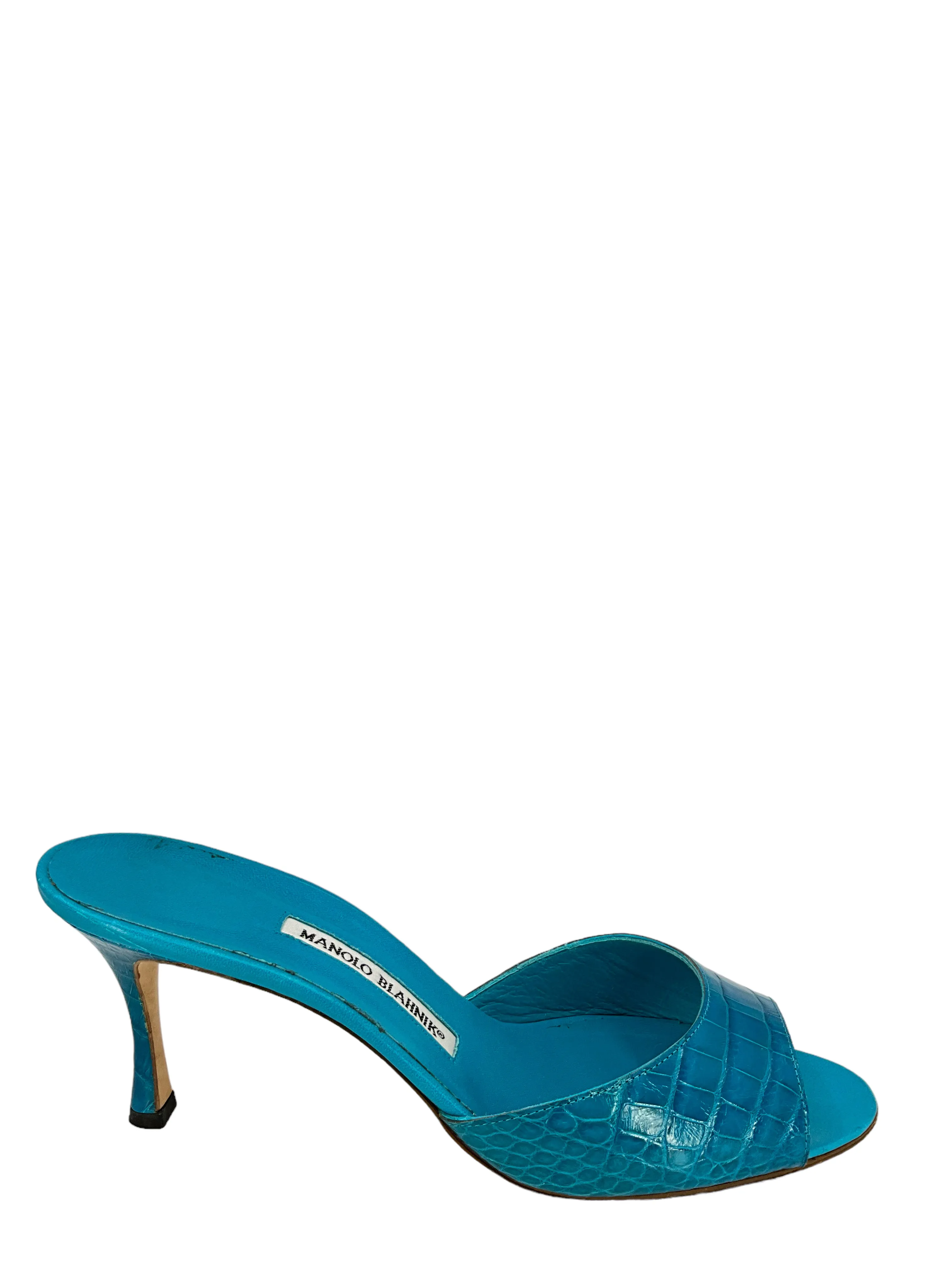 Manolo Blahnik Turquoise Alligator Mules Size 11