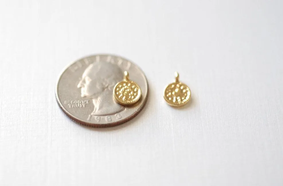 Matte Gold Small Disc Charm- 22k gold plated over sterling silver round disc charm, Vermeil Gold Disc, Gold disc with bail, Small Round Disc