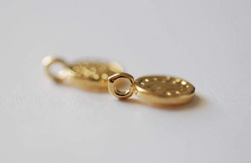 Matte Gold Small Disc Charm- 22k gold plated over sterling silver round disc charm, Vermeil Gold Disc, Gold disc with bail, Small Round Disc