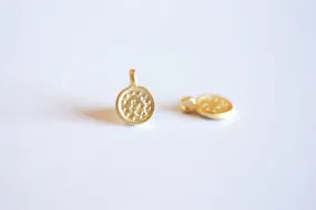 Matte Gold Small Disc Charm- 22k gold plated over sterling silver round disc charm, Vermeil Gold Disc, Gold disc with bail, Small Round Disc