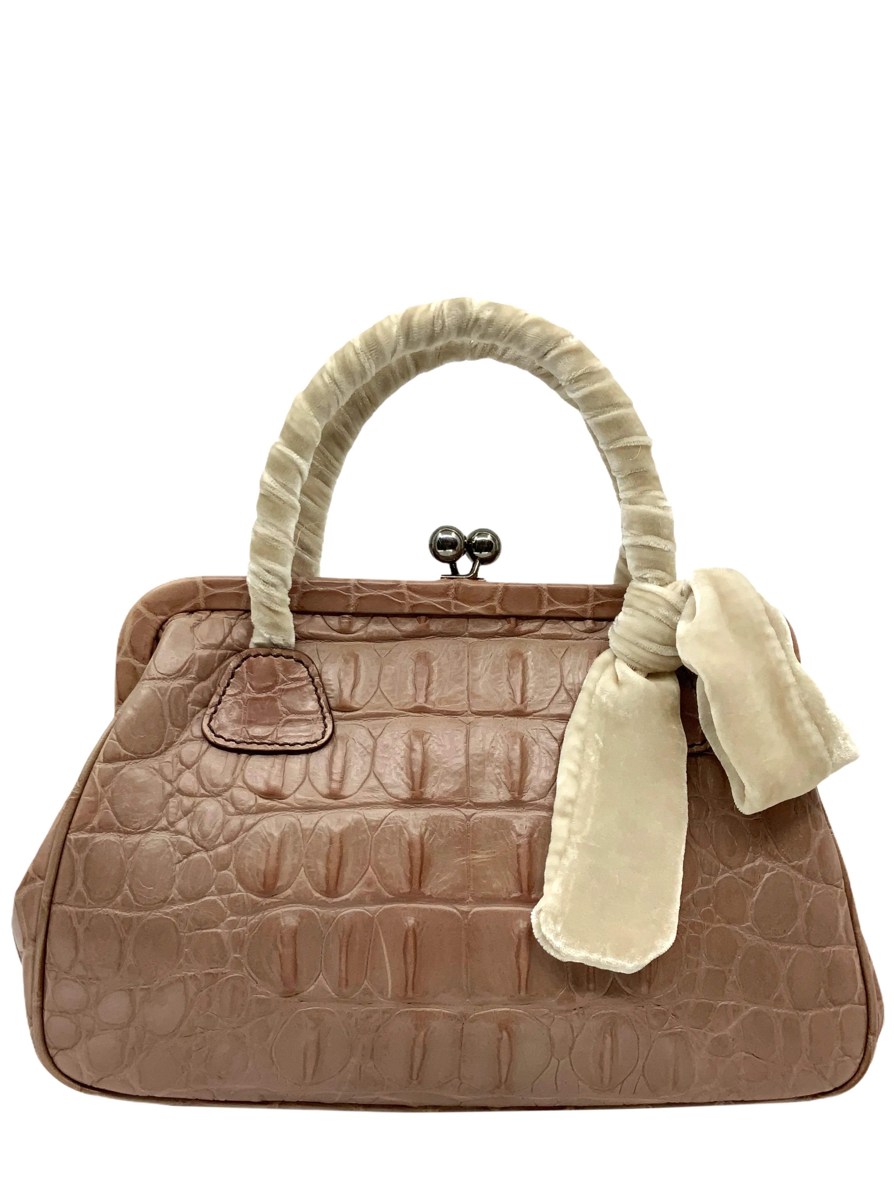 Miu Miu Embossed Crocodile Kiss-Lock Satchel Bag