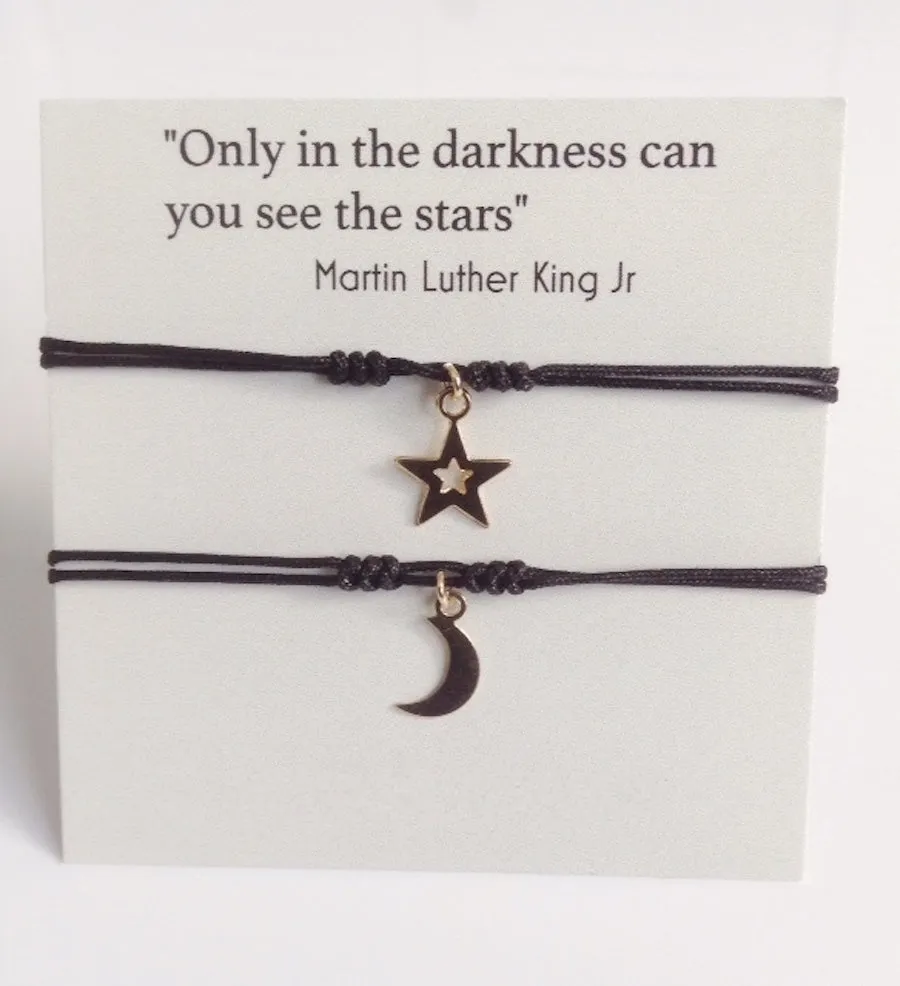 Moon and Star Jewelry Set of 2 Friendship Long Distance Gift Bracelets