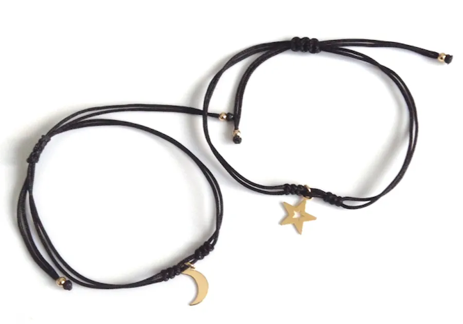 Moon and Star Jewelry Set of 2 Friendship Long Distance Gift Bracelets