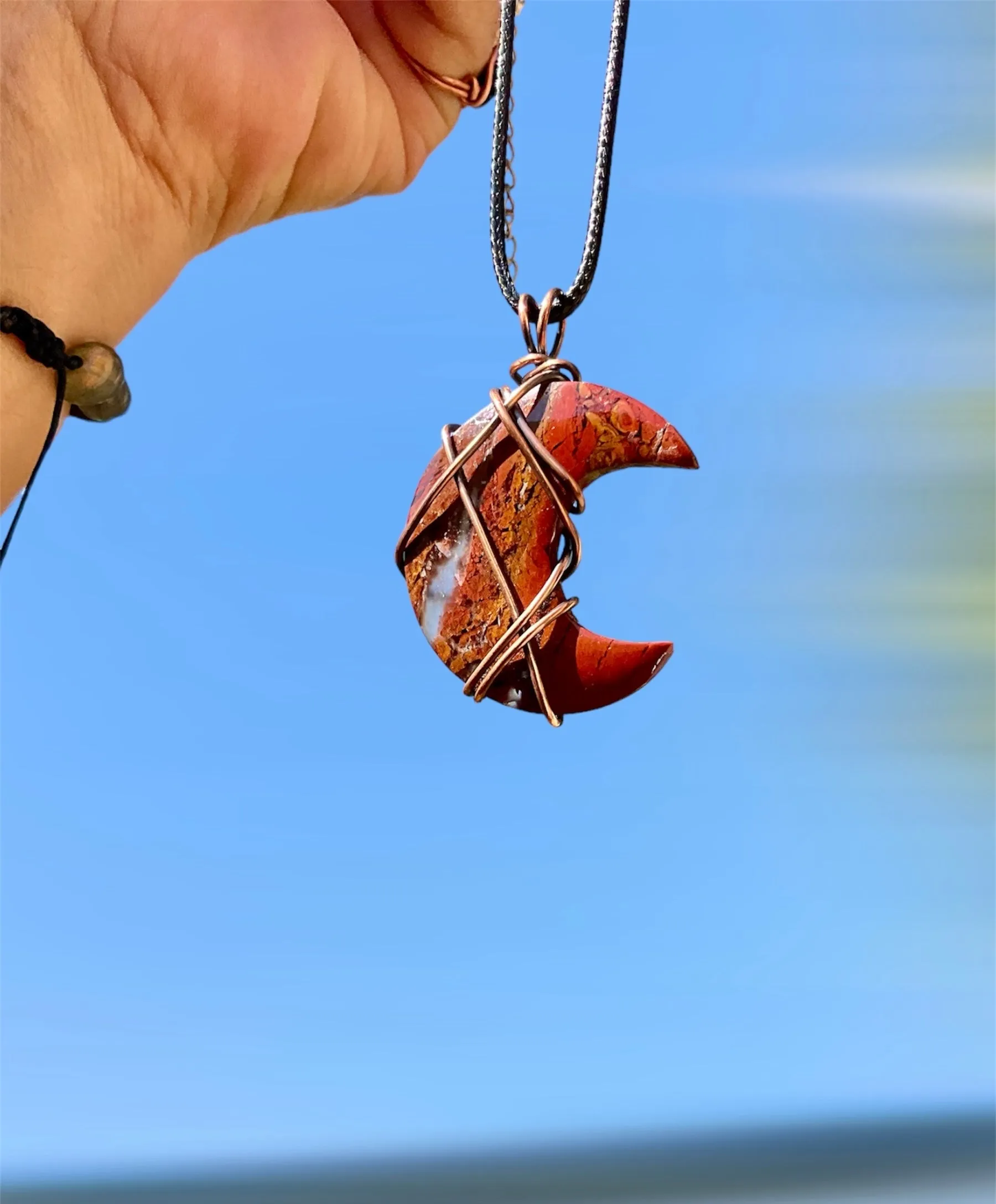 Moss Agate Crescent Moon Pendant