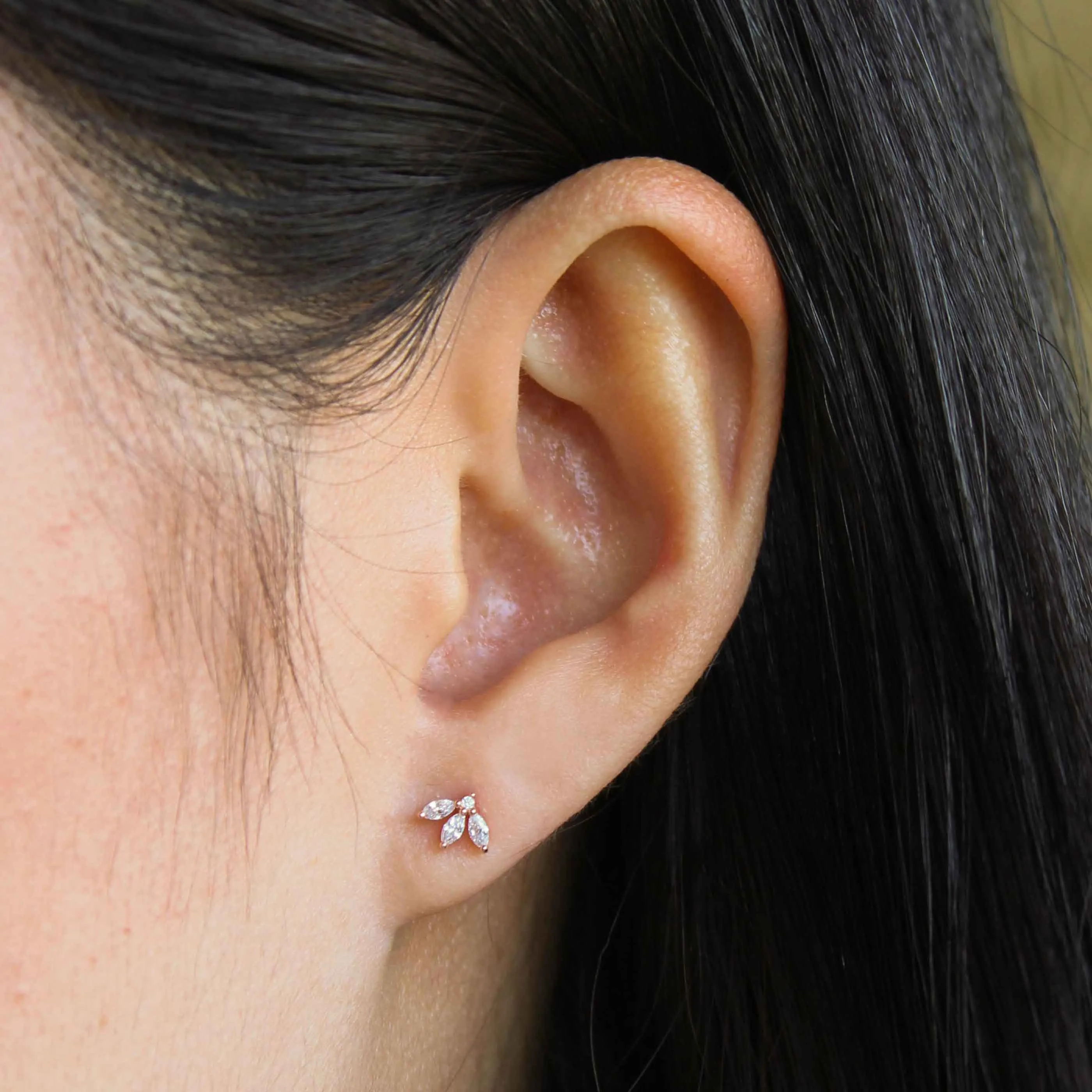 Navette Fan Barbell Earring in Rose Gold