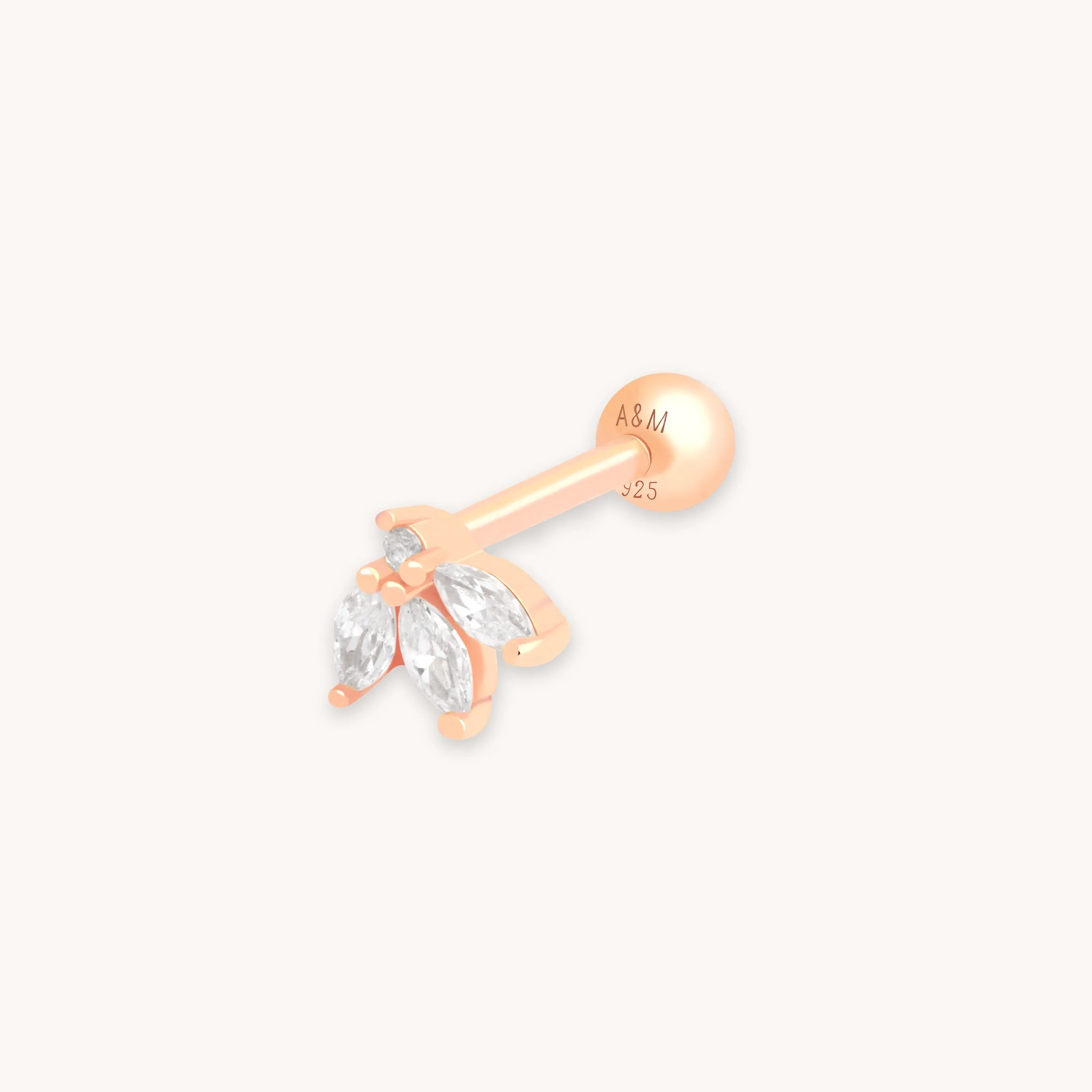 Navette Fan Barbell Earring in Rose Gold