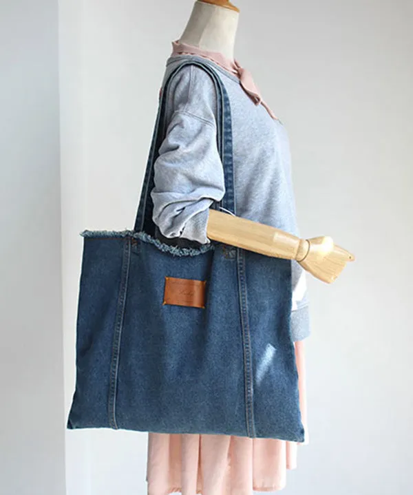 New High-Capacity Torn Edge Denim Shoulder Bag SX1018