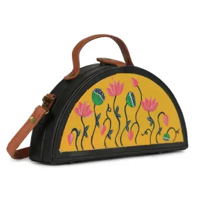 Pichwai Yellow Hand Painted Semi circle Clutch Bag for women