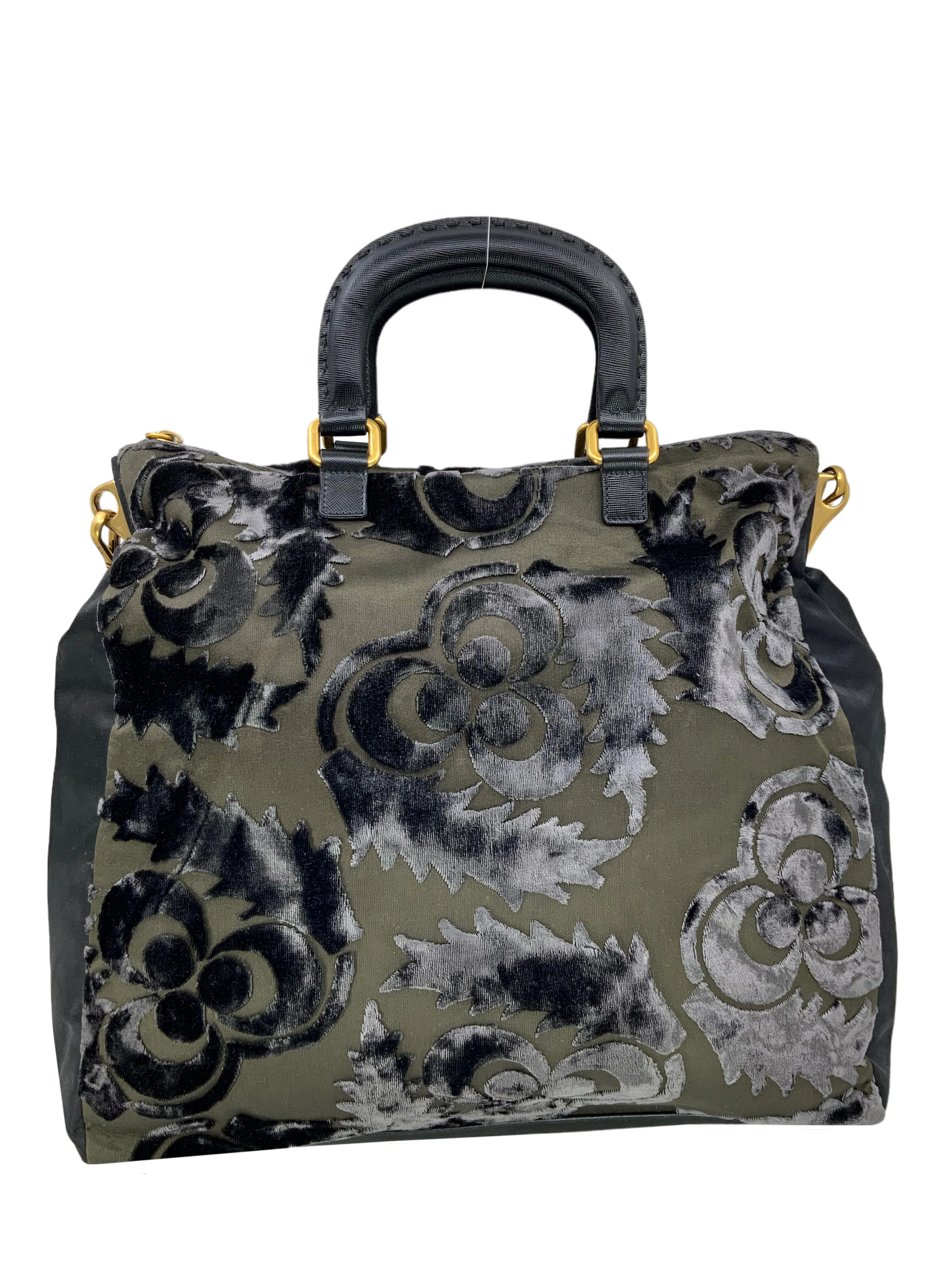 PRADA Nylon and Velvet Velluto Jacquard Tote Bag