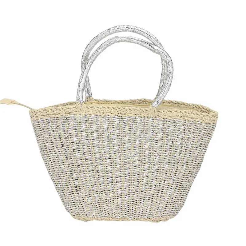 Raffia Metallic Woven Straw Tote Bag Shoulder Bag