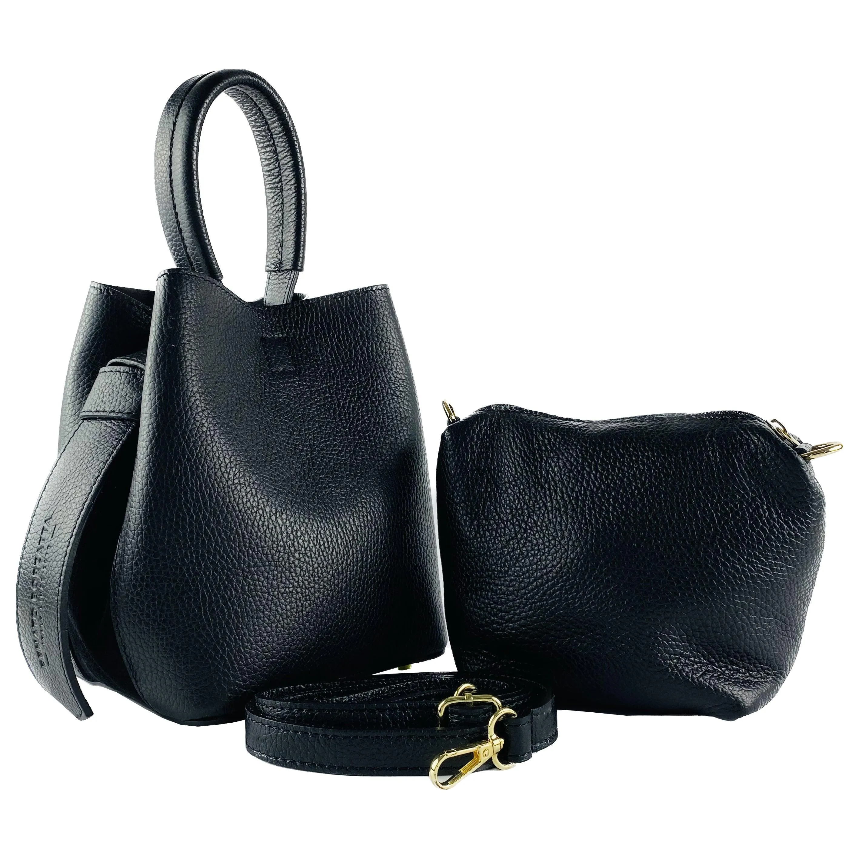 RB1006A | Women's Bucket Bag with Shoulder Bag in Genuine Leather | 16 x 14 x 21 cm