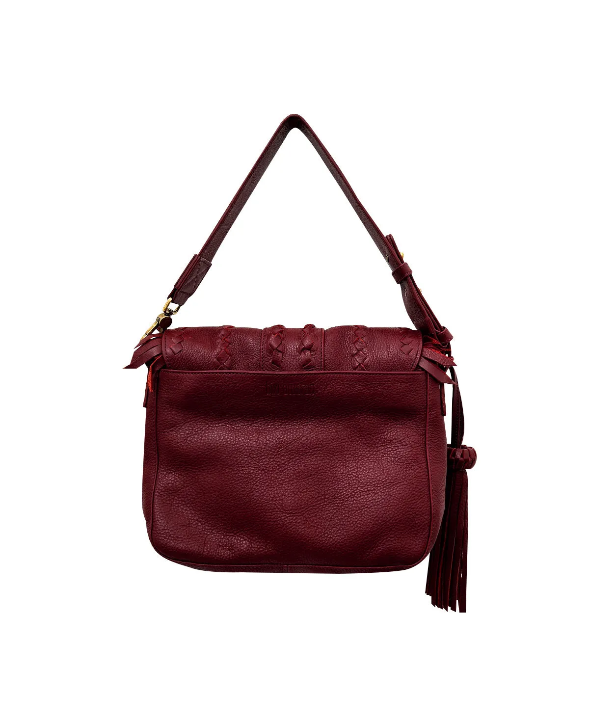 Reddish/Cognac SENECA Leather Bag with Braids & Frings Details