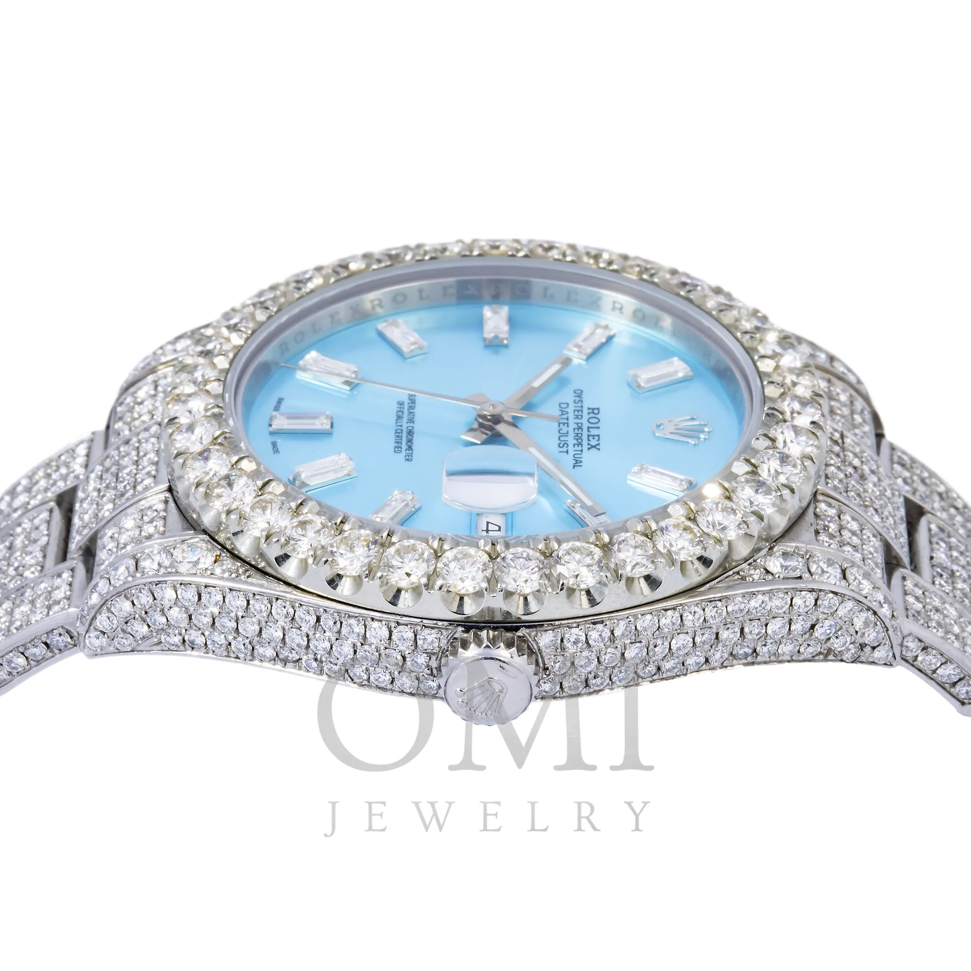 ROLEX DATEJUST 116200 36MM SKY BLUE BAGUETTE DIAMOND DIAL WITH STAINLESS STEEL OYSTER DIAMOND BRACELET