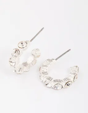 Silver Small Round Diamante Hoop Earrings