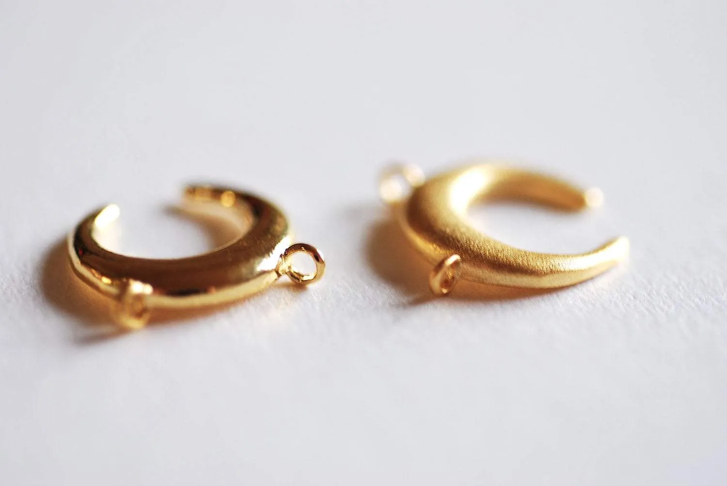 Small Matte Wholesale Vermeil Gold Crescent Moon Connector Charm- 22k gold plated Half Moon Charm, Double Bail Moon, Double Horn Charm, Pendant, 303