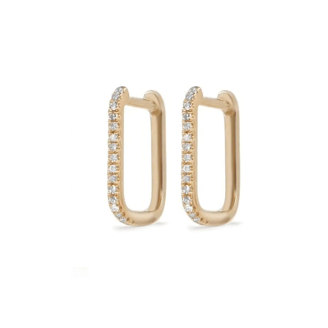 Small Rectangle Micro-Pave Diamond Hoop Earrings, Single Diamond Row