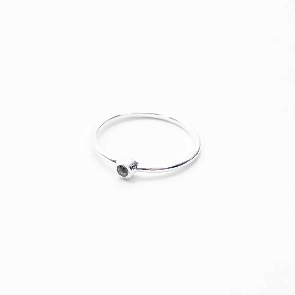 Small Round Silver Stone Ring