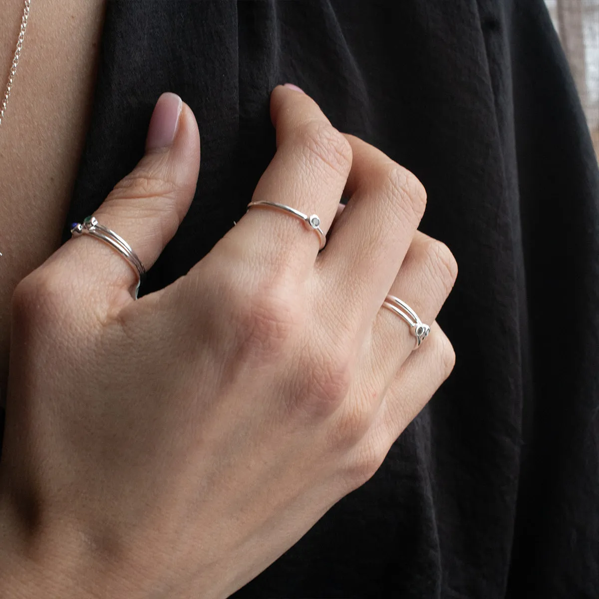 Small Round Silver Stone Ring