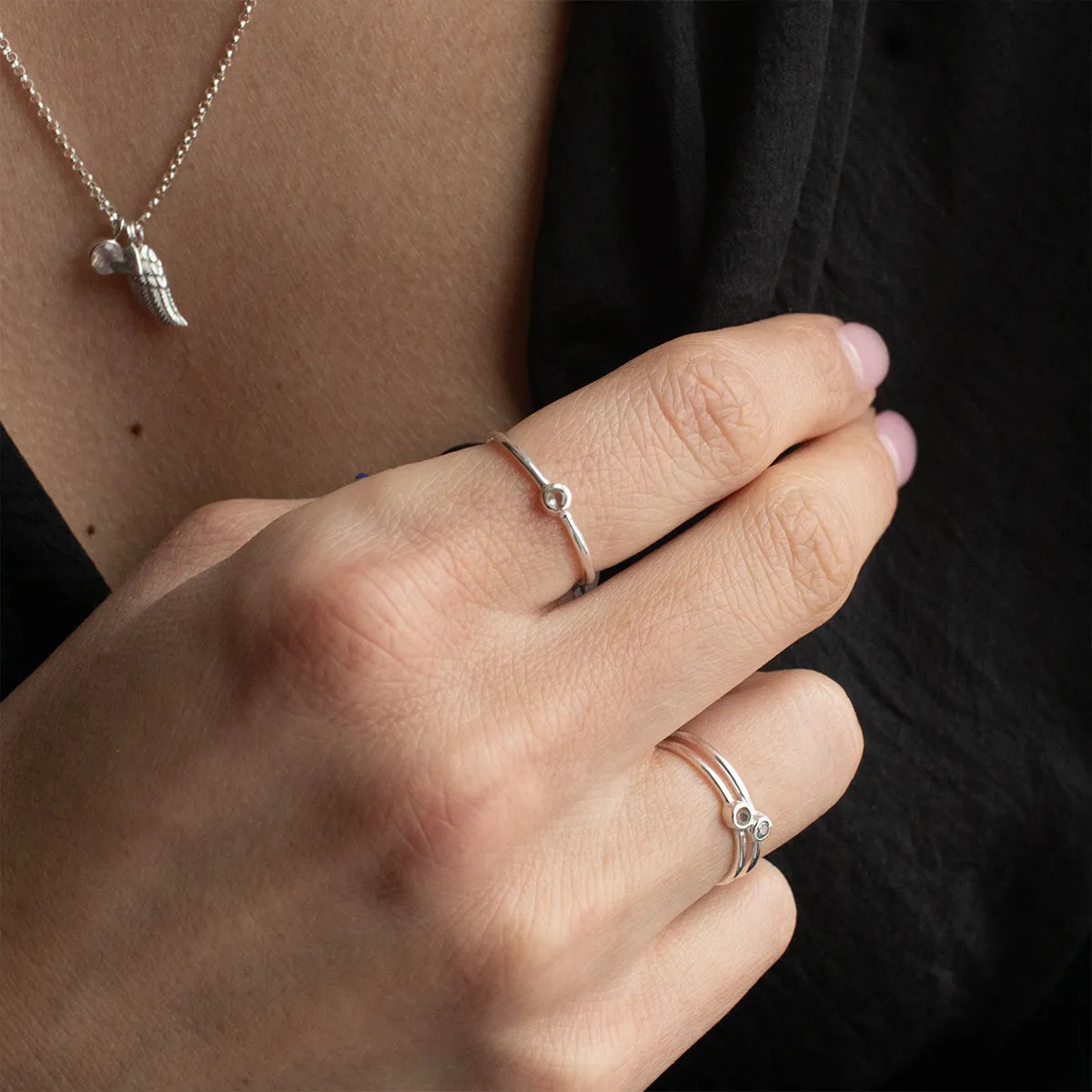 Small Round Silver Stone Ring