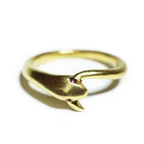 Snake Tail Ring in 18K Gold Plate with Red CZ