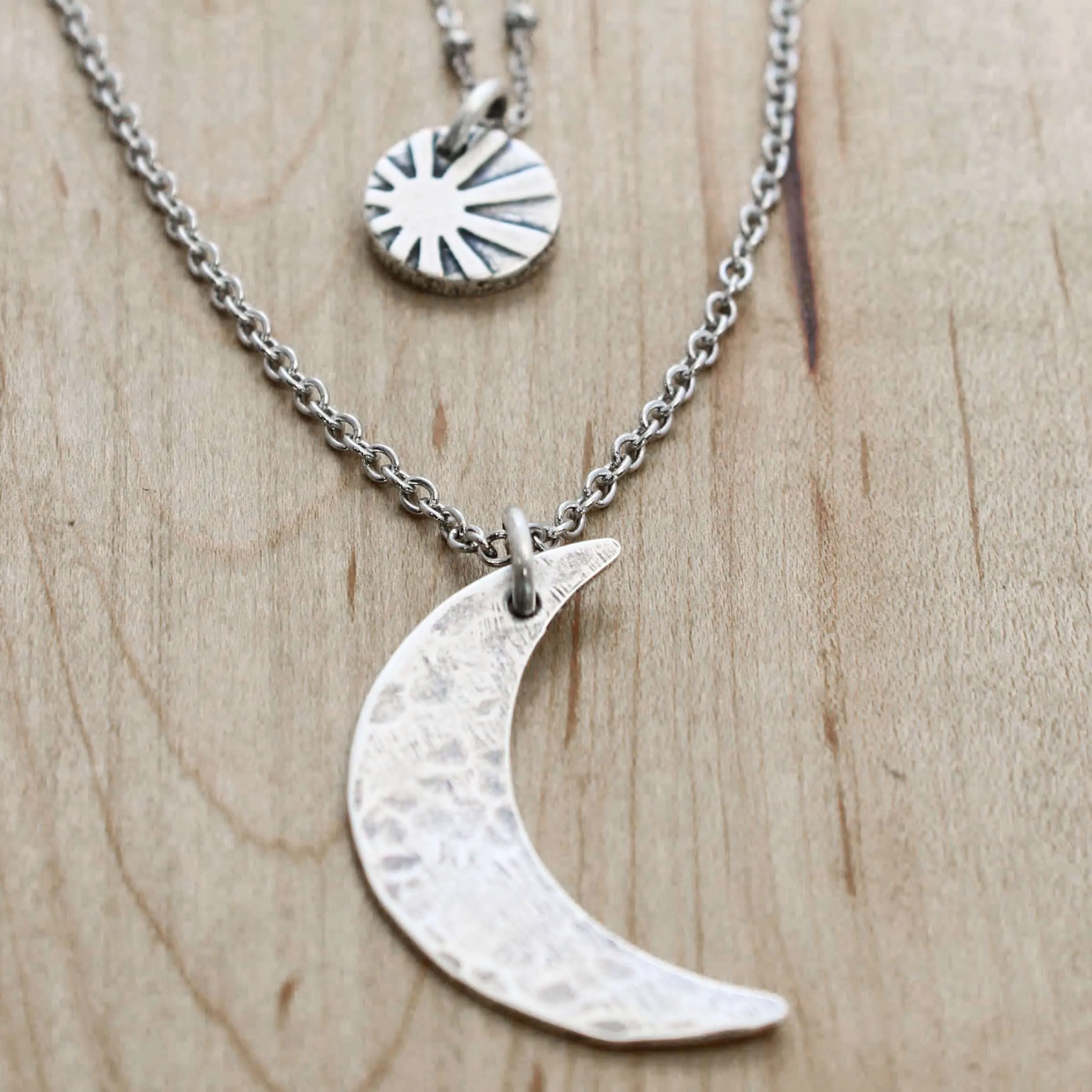 Sun and Moon Long Layered Necklace