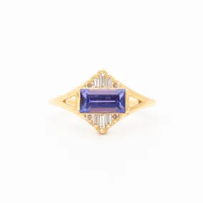 Tanzanite and Baguette Diamond Pyramid Ring