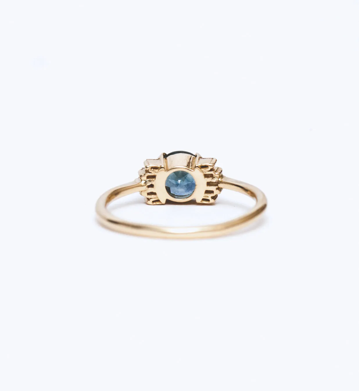 Teal Sapphire Ring with Diamond Frills