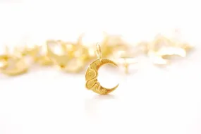 Vermeil Gold or Sterling Silver Crescent Moon Snake Charm - 18k gold plated Crescent Moon Star Snake Celestial Astrology Charm, 544