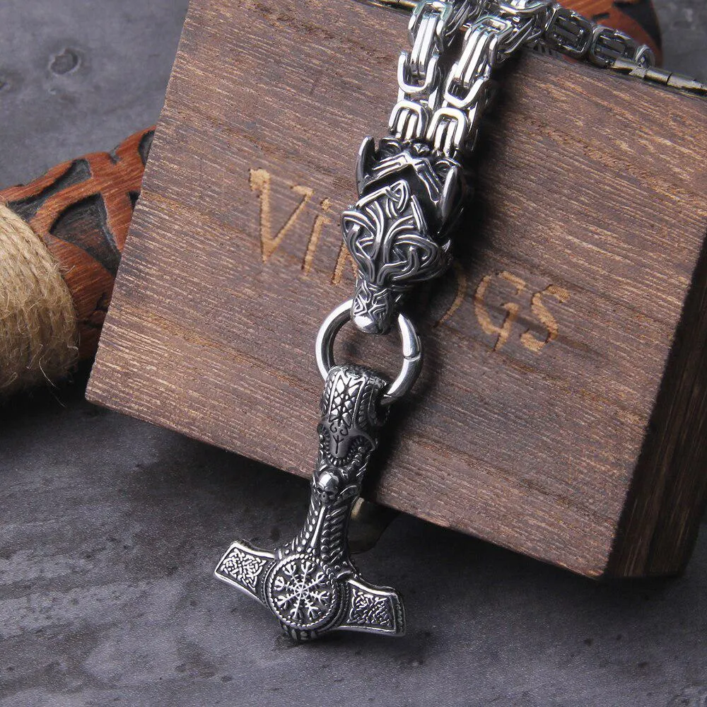 Viking Necklace Fenrir & Thor hammer