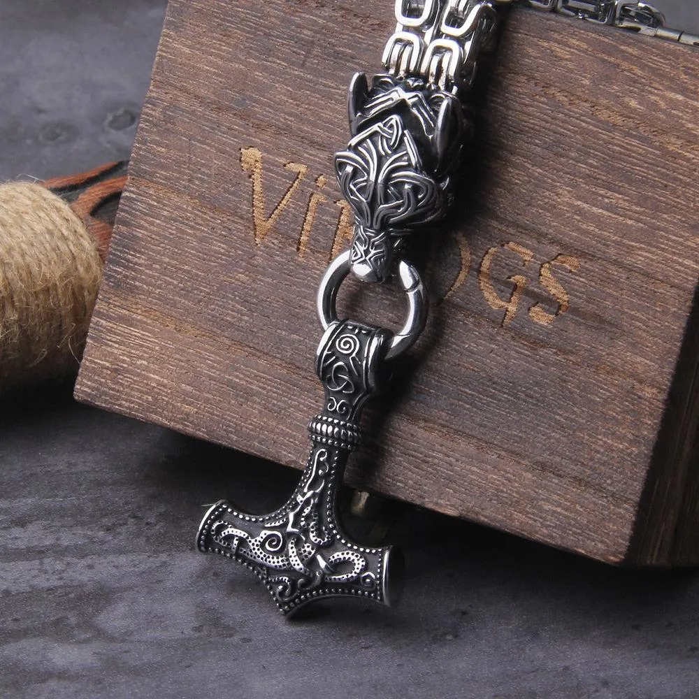 Viking Necklace Fenrir & Thor hammer