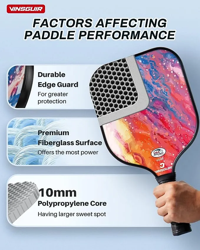 Vinsguir Fiberglass Pickleball Paddles Set of 4 Rackets and 4 Pickle Balls