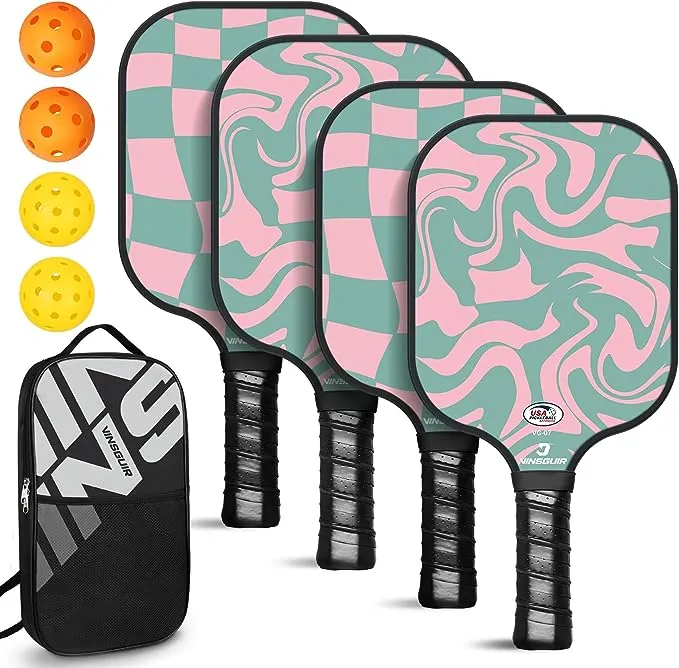 Vinsguir Fiberglass Pickleball Paddles Set of 4 Rackets and 4 Pickle Balls