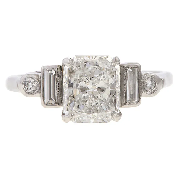 Vintage Rectangular Brilliant Engagement Ring, 2.16ct.